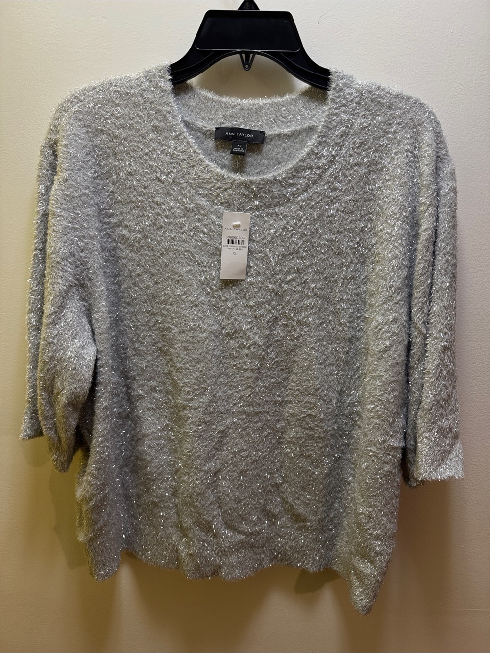 Ann Taylor Silver Shimmer Fuzzy Crewneck Sweater
